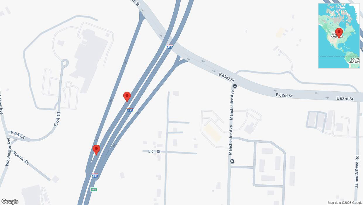 A detailed map that shows the affected road due to 'Broken down vehicle on southbound I-435 in Kansas City' on March 23rd at 4:44 p.m.
