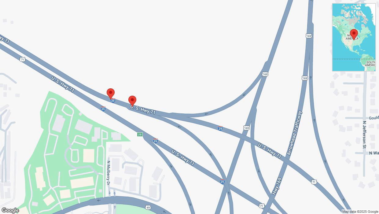 A detailed map that shows the affected road due to 'Broken down vehicle on northbound I-29 in Kansas City' on March 23rd at 7:06 p.m.