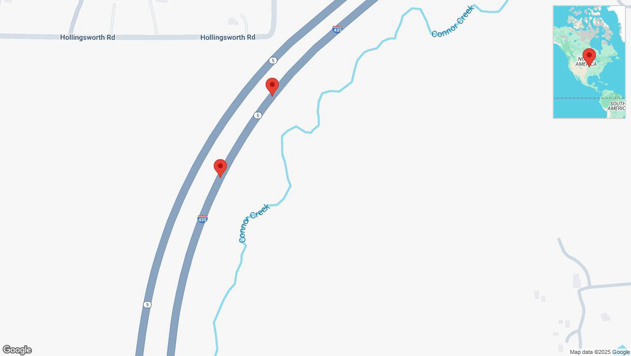 A detailed map that shows the affected road due to 'Broken down vehicle on northbound I-435 in Kansas City' on March 23rd at 5:47 p.m.