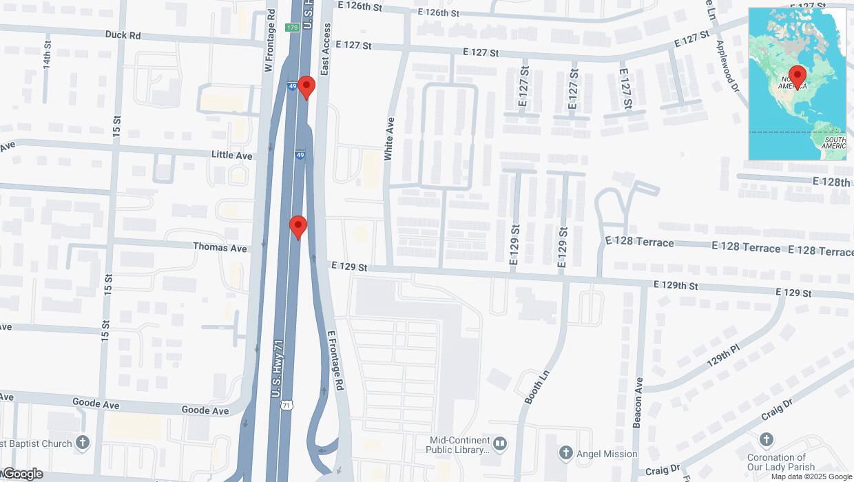 A detailed map that shows the affected road due to 'Broken down vehicle on northbound I-40/US-71 in Grandview' on March 23rd at 6:27 p.m.