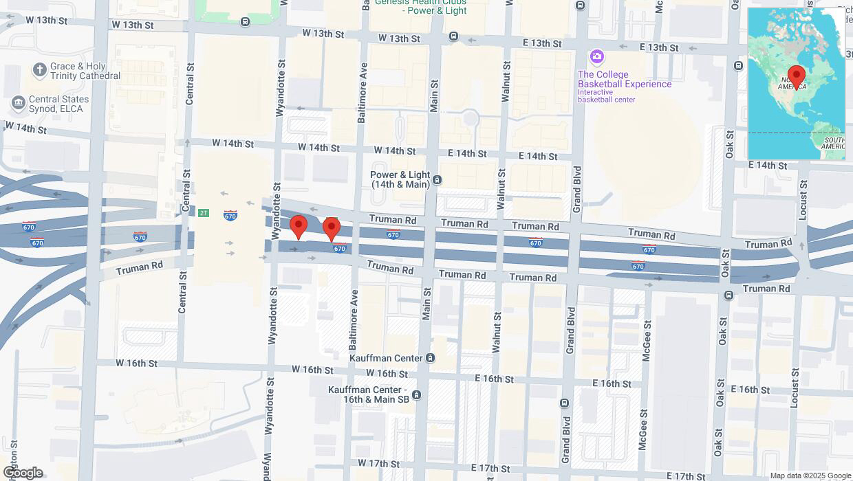 A detailed map that shows the affected road due to 'Broken down vehicle on eastbound I-670 in Kansas City' on March 24th at 12:12 p.m.