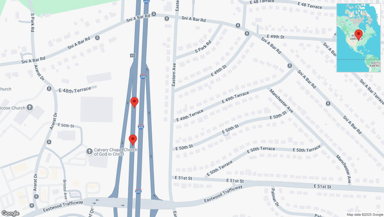 A detailed map that shows the affected road due to 'Reports of a crash on southbound I-435' on March 24th at 3:24 p.m.