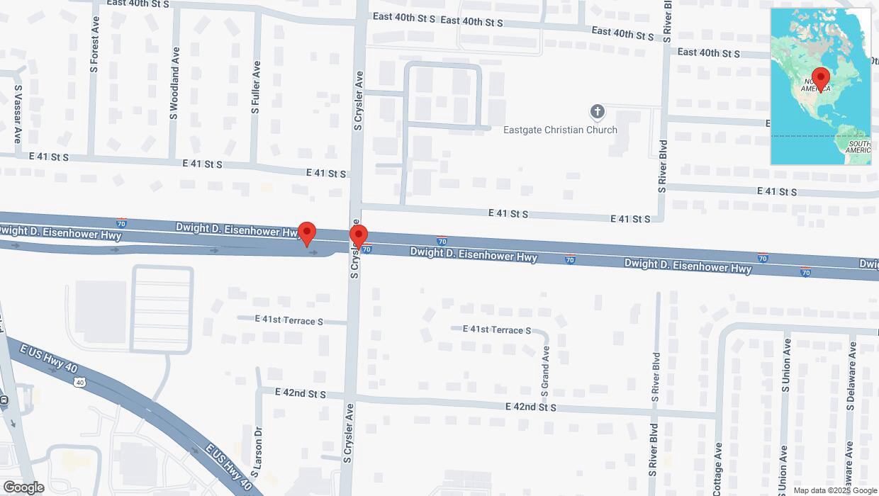 A detailed map that shows the affected road due to 'Broken down vehicle on eastbound I-70 in Independence' on March 24th at 4:29 p.m.