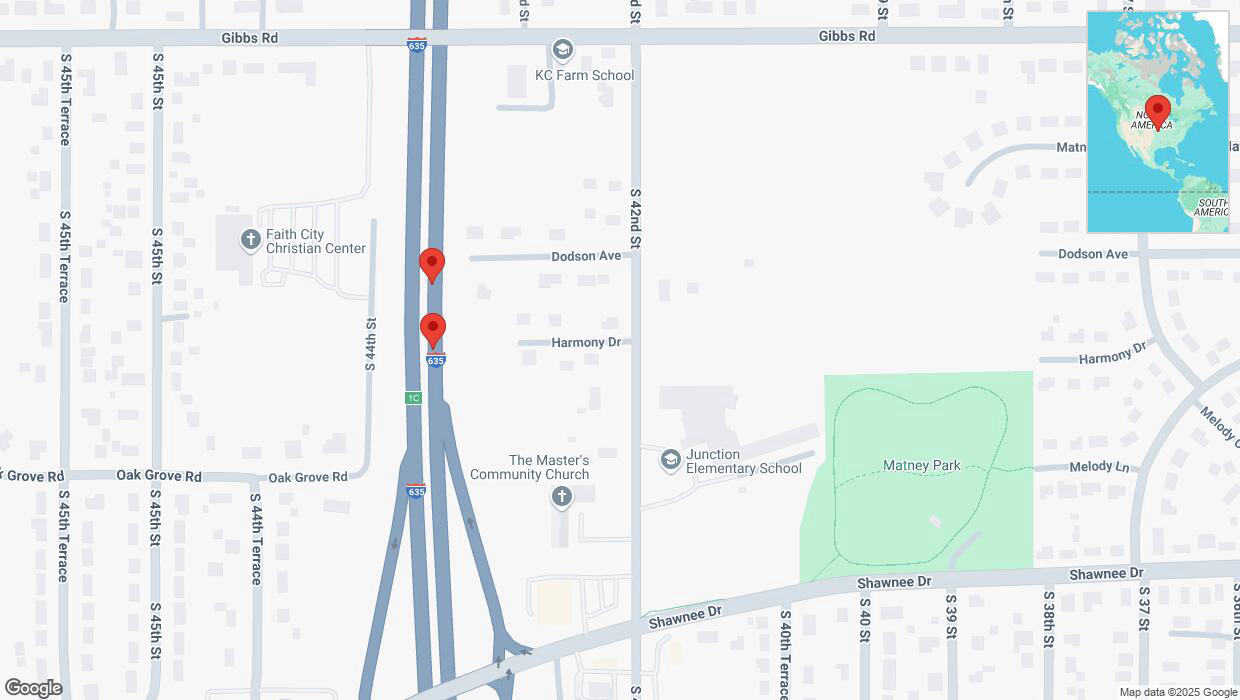 A detailed map that shows the affected road due to 'Broken down vehicle on northbound I-635 in Kansas City' on March 24th at 4:53 p.m.