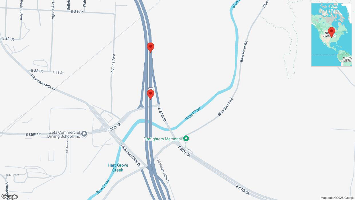 A detailed map that shows the affected road due to 'Broken down vehicle on northbound I-40/US-71 in Kansas City' on March 24th at 5:32 p.m.