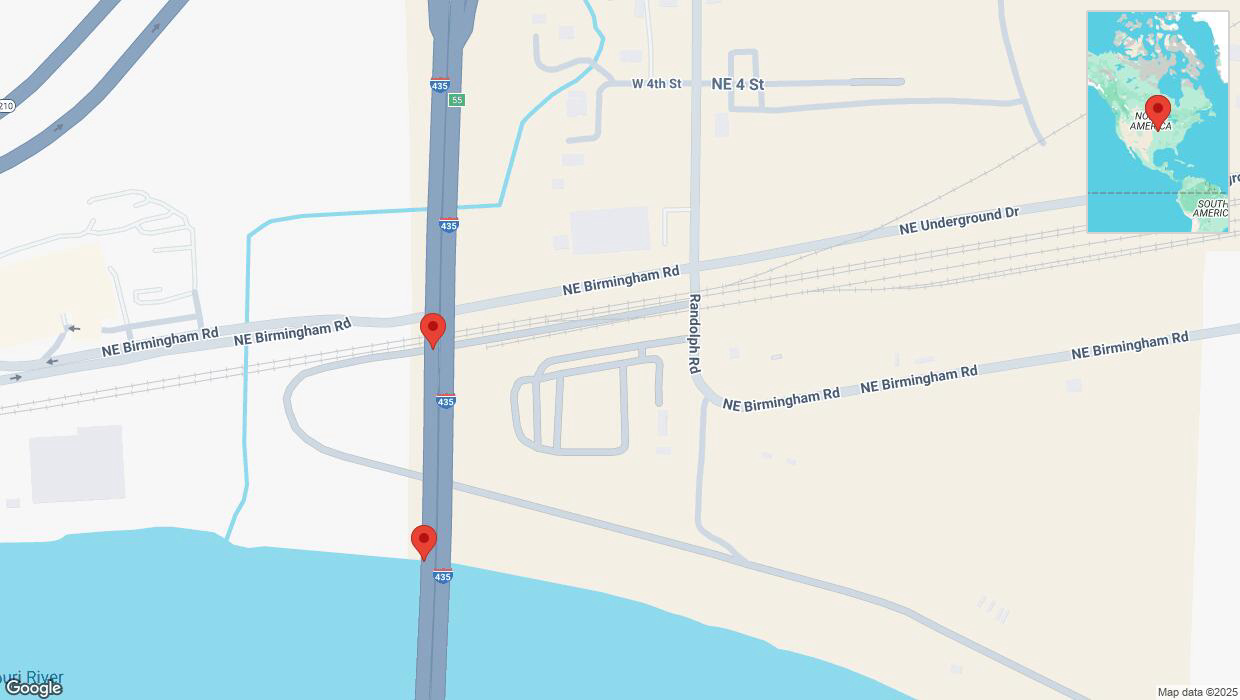 A detailed map that shows the affected road due to 'Broken down vehicle on southbound I-435 in Randolph' on March 24th at 8:03 p.m.