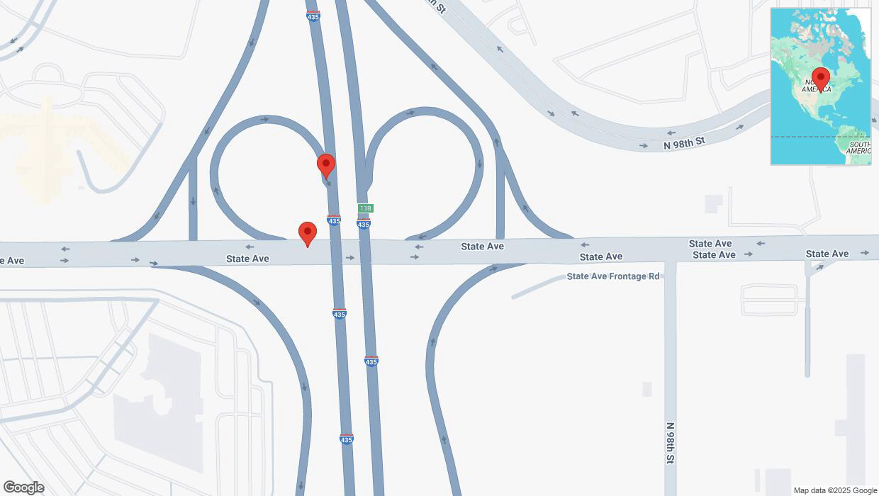 A detailed map that shows the affected road due to 'State Avenue closed in Kansas City' on March 24th at 11:25 p.m.