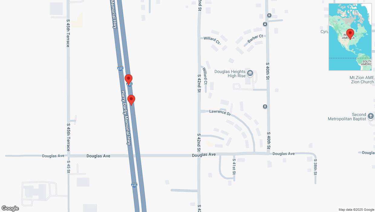A detailed map that shows the affected road due to 'Broken down vehicle on northbound I-635 in Kansas City' on March 25th at 3:33 p.m.