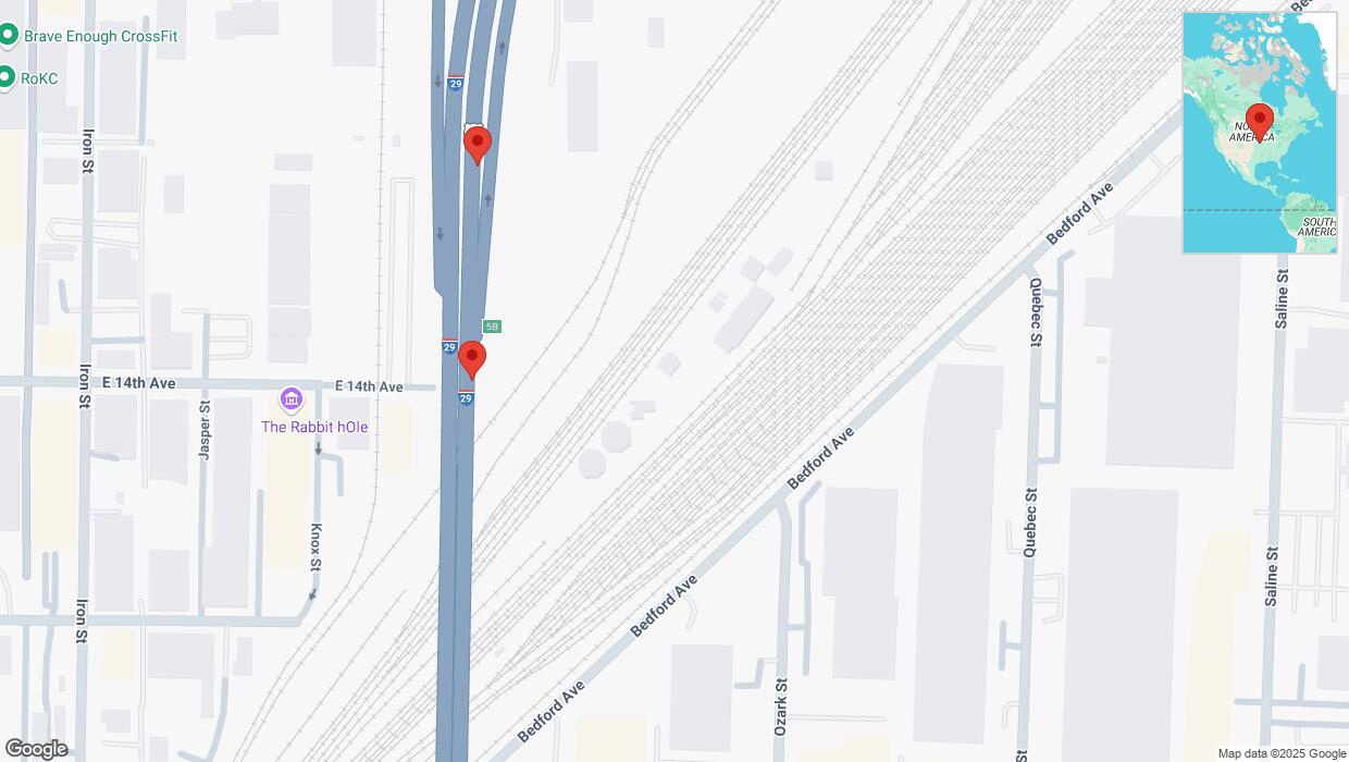 A detailed map that shows the affected road due to 'Broken down vehicle on northbound I-29/I-35 in North Kansas City' on March 25th at 3:39 p.m.