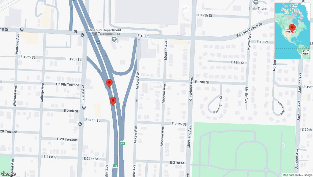 A detailed map that shows the affected road due to 'Crash report: I-70' on March 25th at 4:57 p.m.