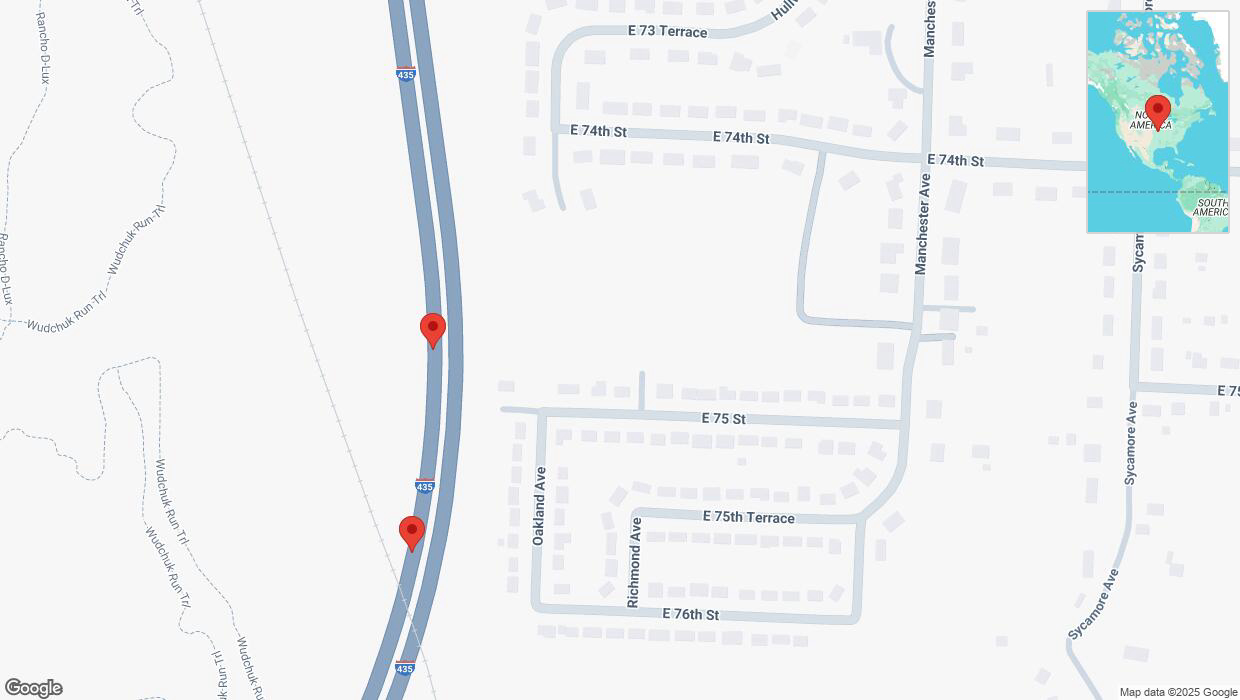 A detailed map that shows the affected road due to 'Broken down vehicle on southbound I-435 in Kansas City' on March 28th at 7:25 p.m.