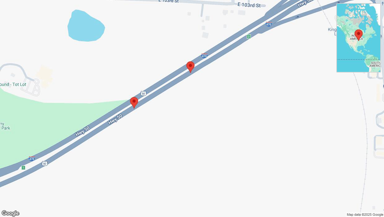 A detailed map that shows the affected road due to 'Broken down vehicle on eastbound I-470 in Kansas City' on March 29th at 1:39 p.m.
