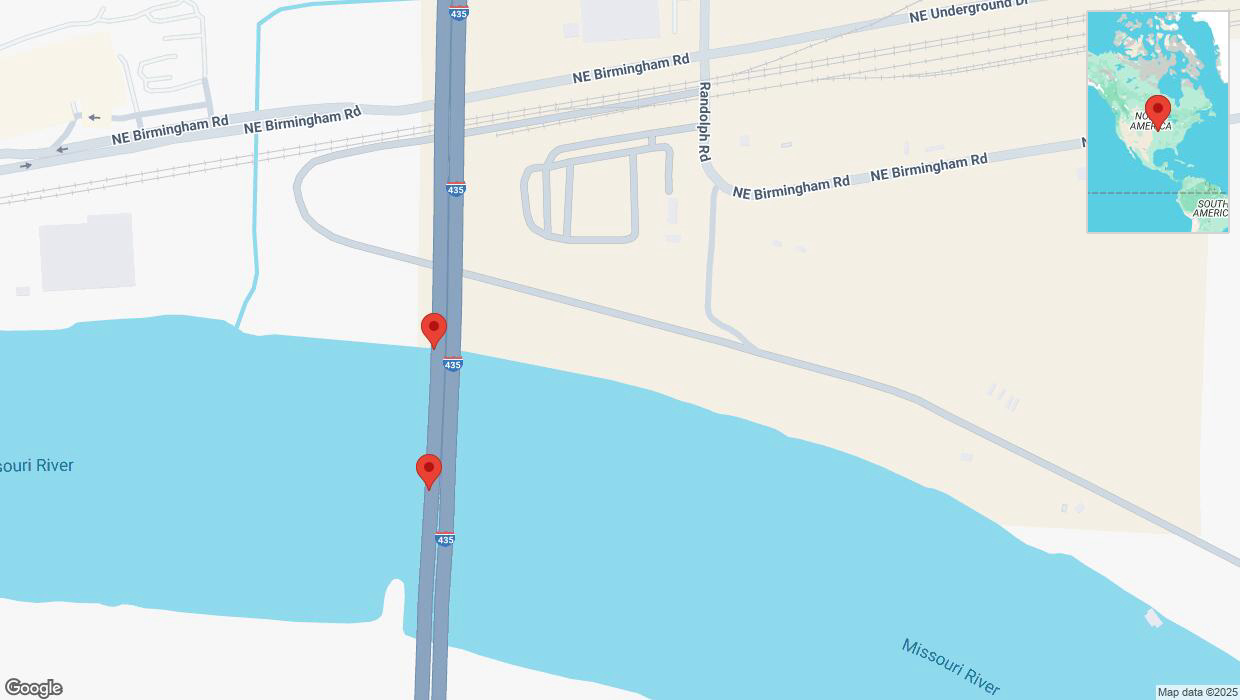 A detailed map that shows the affected road due to 'Broken down vehicle on southbound I-435 in Randolph' on March 29th at 6:01 p.m.
