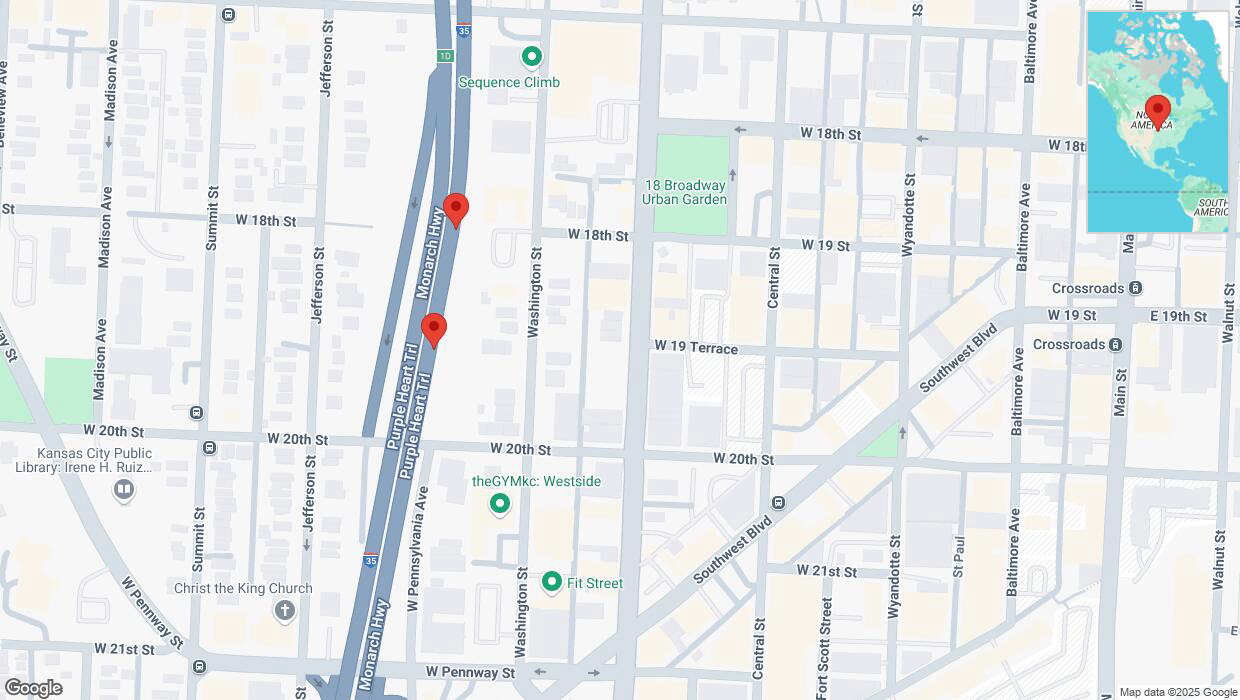 A detailed map that shows the affected road due to 'Broken down vehicle on northbound I-35 in Kansas City' on March 29th at 8:31 p.m.