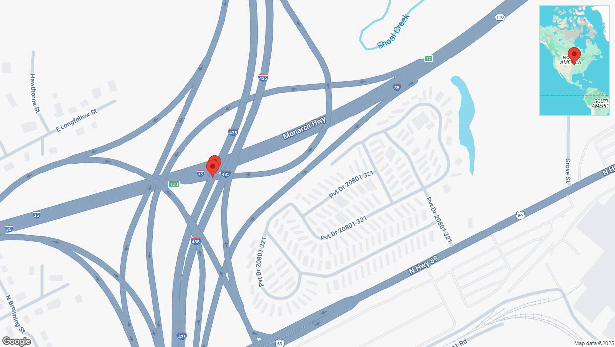 A detailed map that shows the affected road due to 'Broken down vehicle on southbound I-435 in Kansas City' on March 29th at 10:05 p.m.