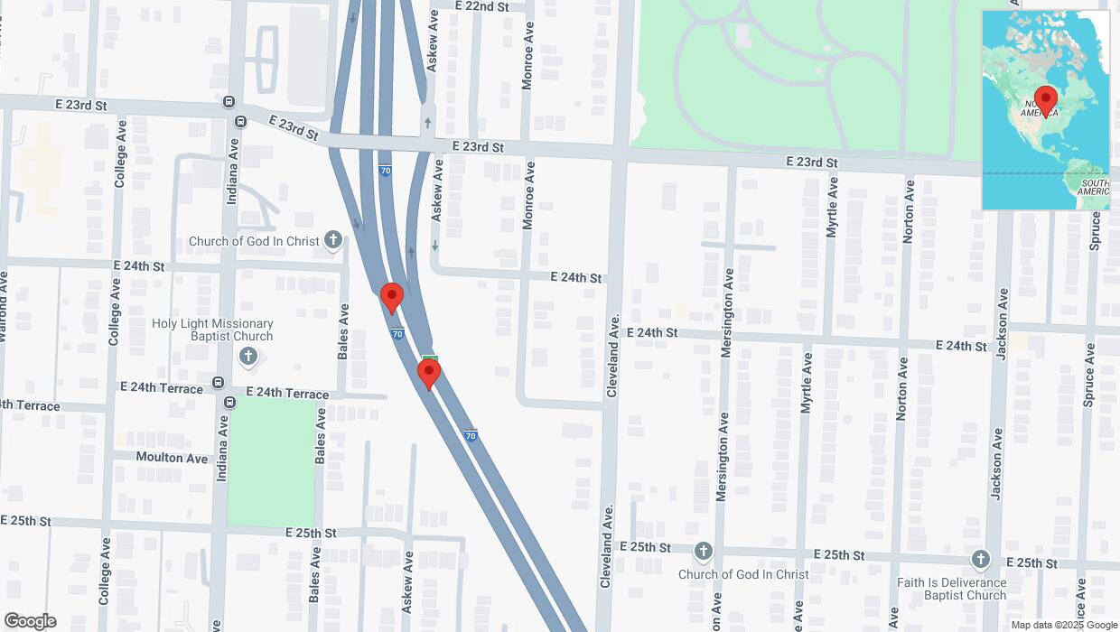 A detailed map that shows the affected road due to 'Broken down vehicle on eastbound I-70 in Kansas City' on March 29th at 10:22 p.m.