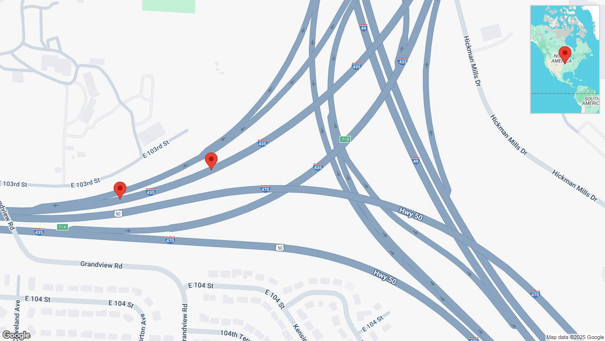 A detailed map that shows the affected road due to 'Broken down vehicle on southbound I-435 in Kansas City' on March 30th at 12:44 p.m.