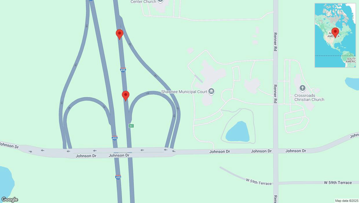 A detailed map that shows the affected road due to 'Broken down vehicle on northbound I-435 in Shawnee' on March 30th at 1:51 p.m.