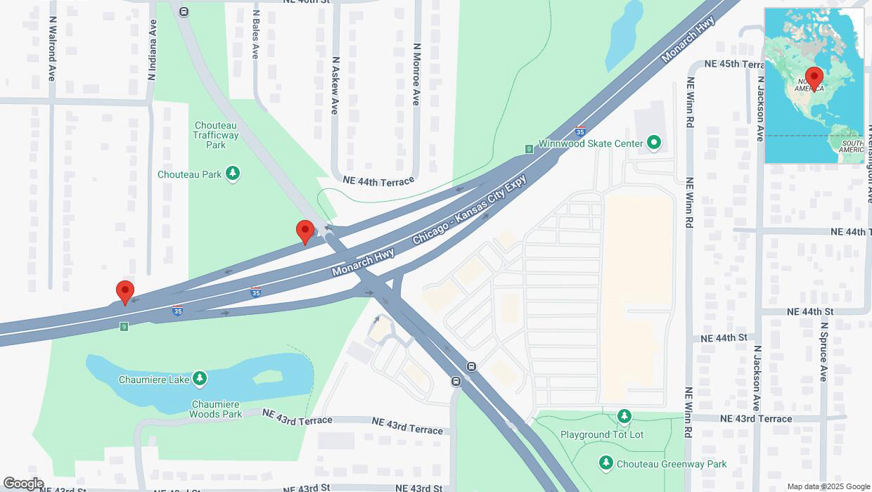 A detailed map that shows the affected road due to 'Broken down vehicle on the Monarch Highway in Kansas City' on March 30th at 2:45 p.m.