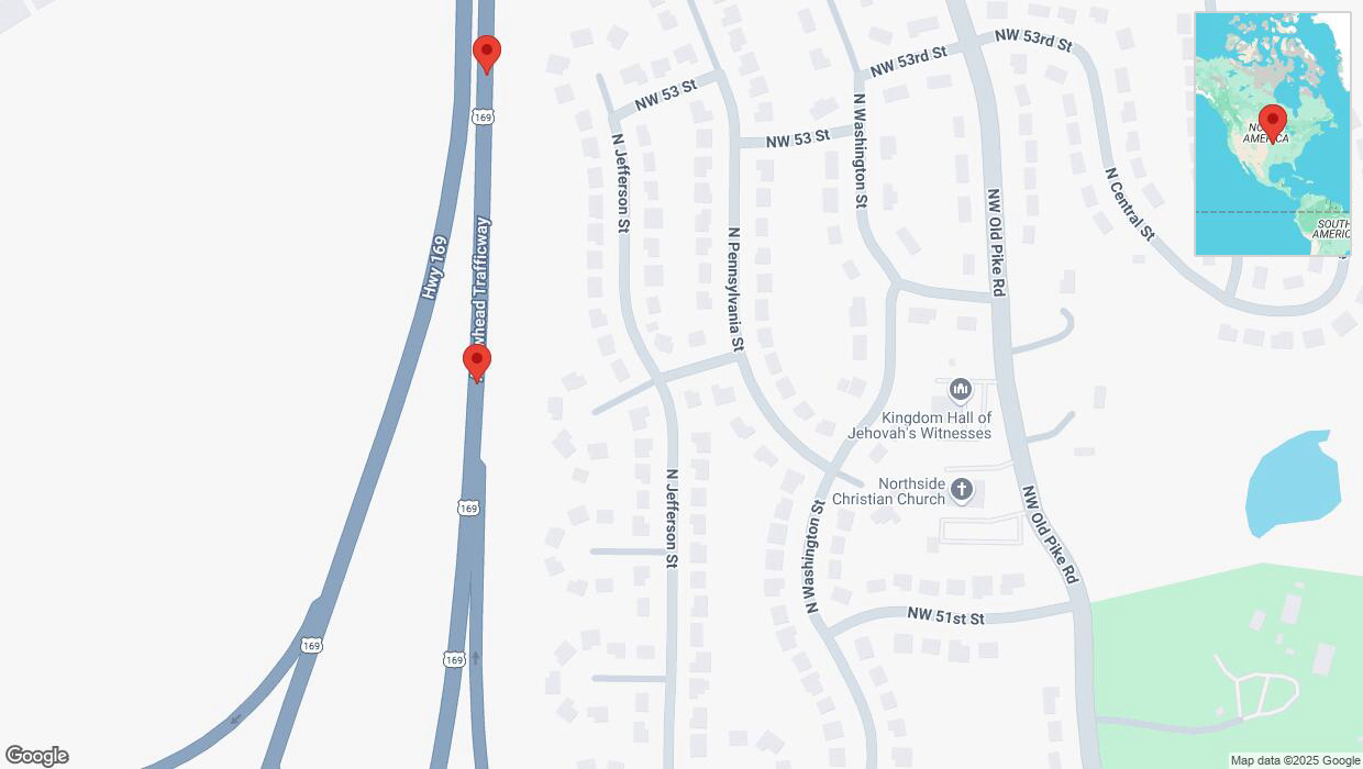 A detailed map that shows the affected road due to 'Broken down vehicle on northbound US-169 in Kansas City' on March 30th at 3:24 p.m.