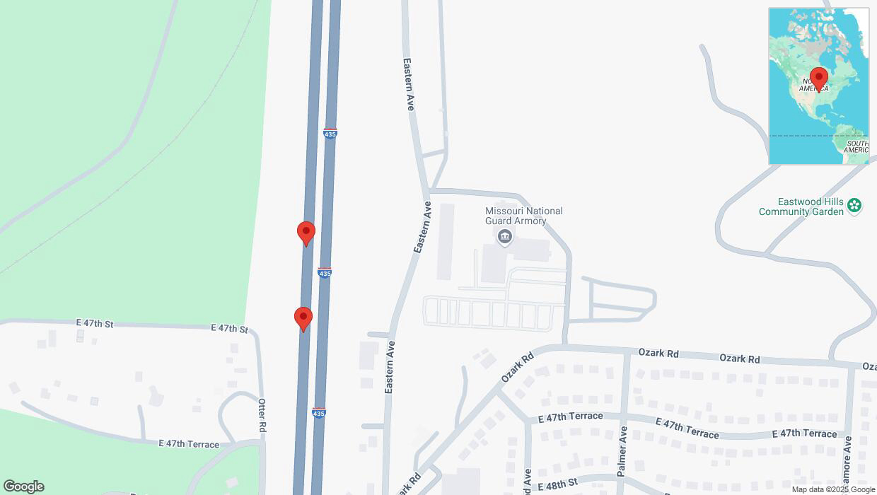 A detailed map that shows the affected road due to 'Broken down vehicle on southbound I-435 in Kansas City' on March 30th at 3:35 p.m.