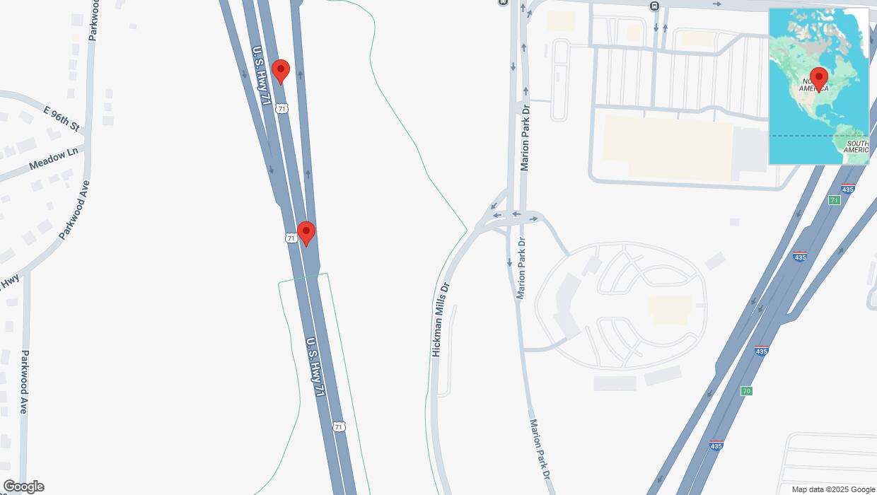 A detailed map that shows the affected road due to 'Warning: Crash on northbound I-40/US-71 in Kansas City' on March 30th at 11:47 p.m.
