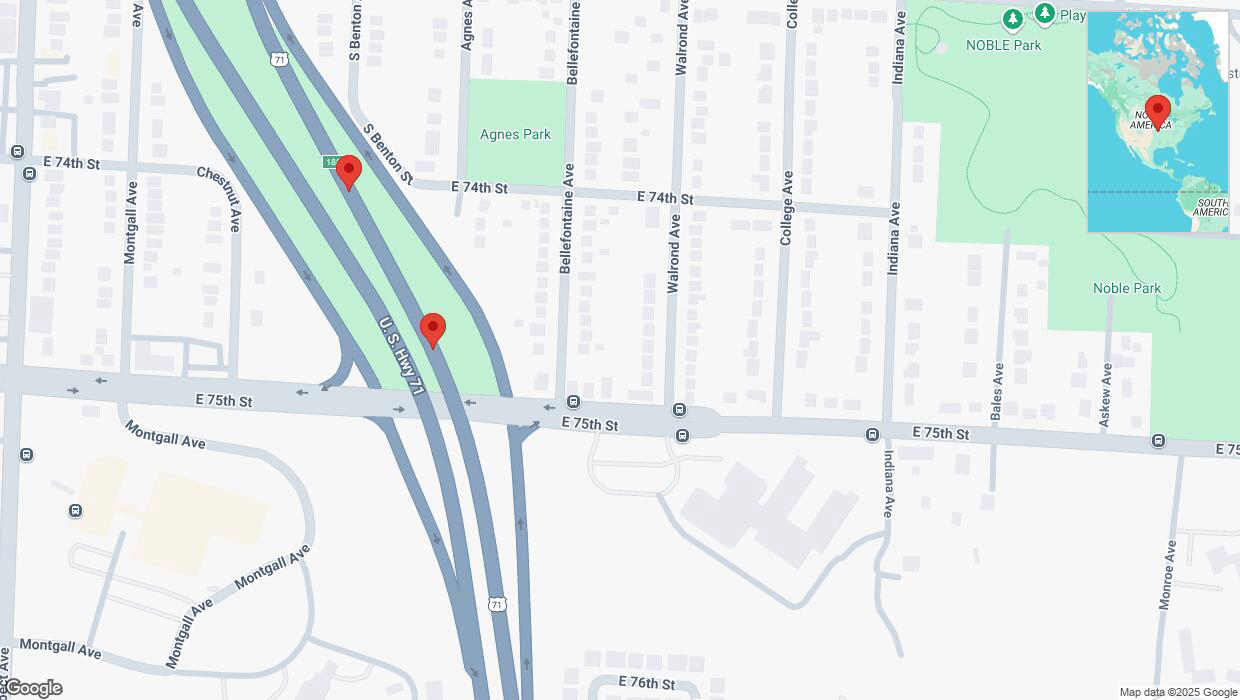 A detailed map that shows the affected road due to 'Broken down vehicle on northbound I-40/US-71 in Kansas City' on March 31st at 12:09 p.m.