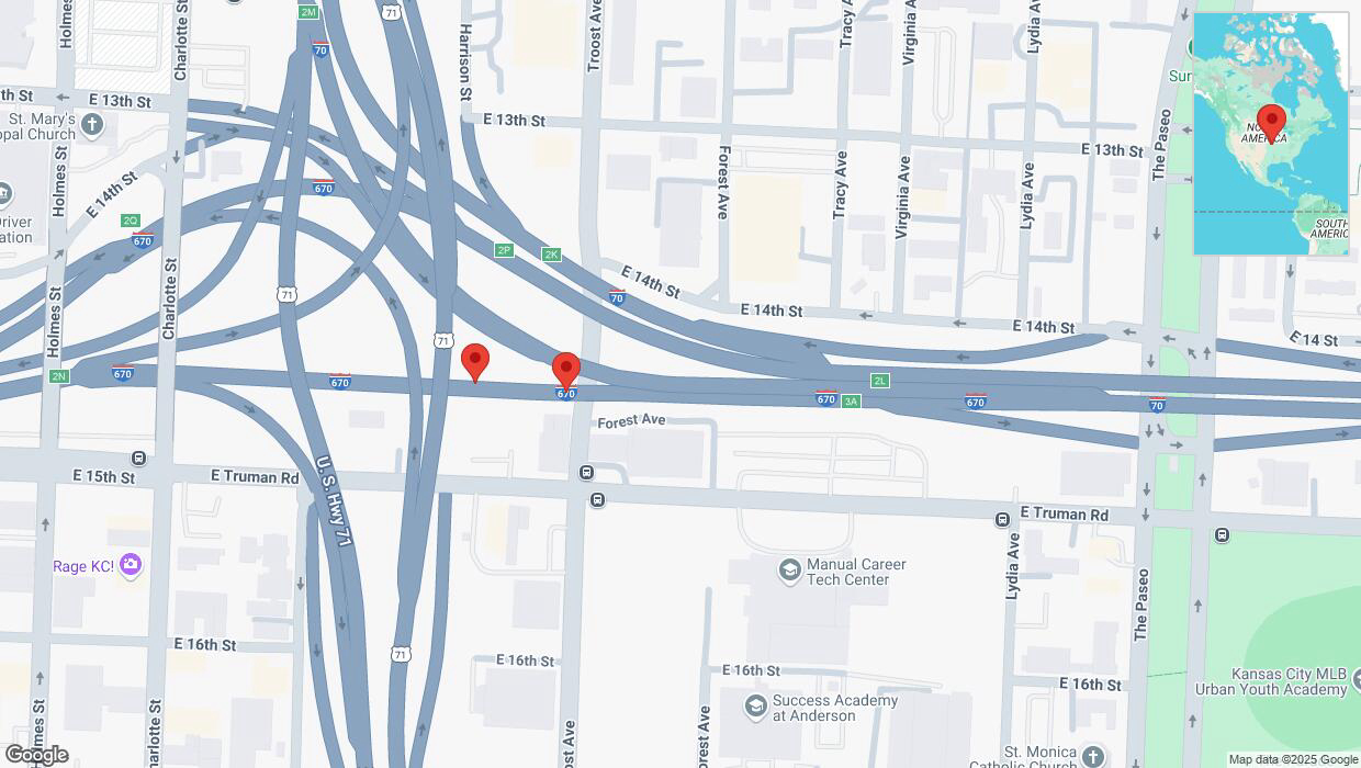 A detailed map that shows the affected road due to 'Reports of a crash on eastbound I-670 East' on March 31st at 1:29 p.m.