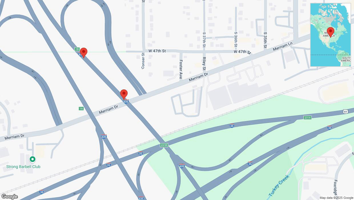 A detailed map that shows the affected road due to 'Broken down vehicle on northbound I-635 in Shawnee' on March 31st at 4:14 p.m.