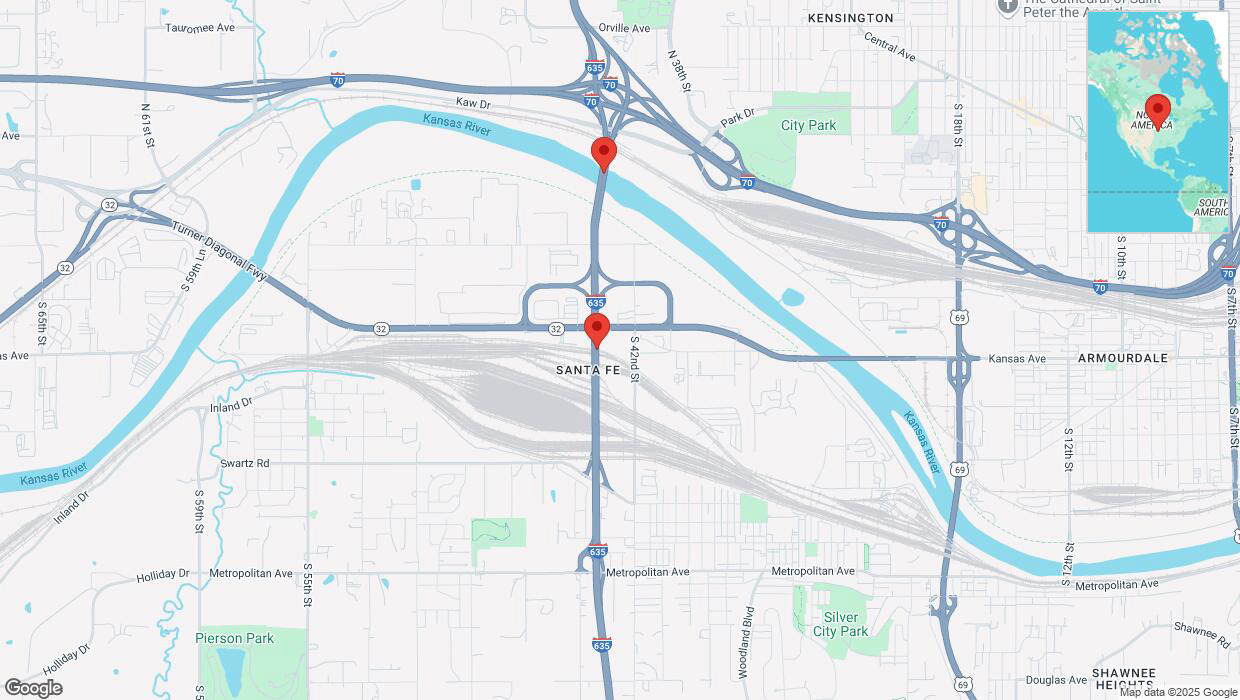A detailed map that shows the affected road due to 'Warning in Kansas City: Crash reported on northbound I-635' on March 31st at 5:09 p.m.