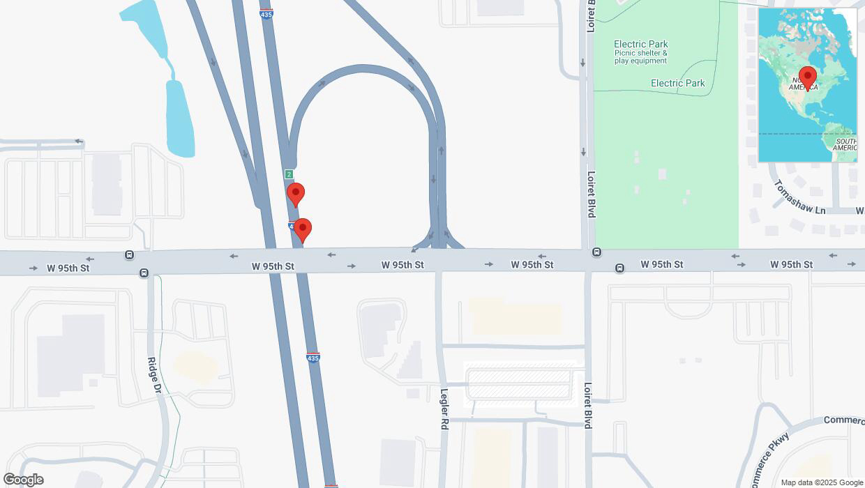 A detailed map that shows the affected road due to 'Broken down vehicle on northbound I-435 in Lenexa' on March 31st at 5:05 p.m.