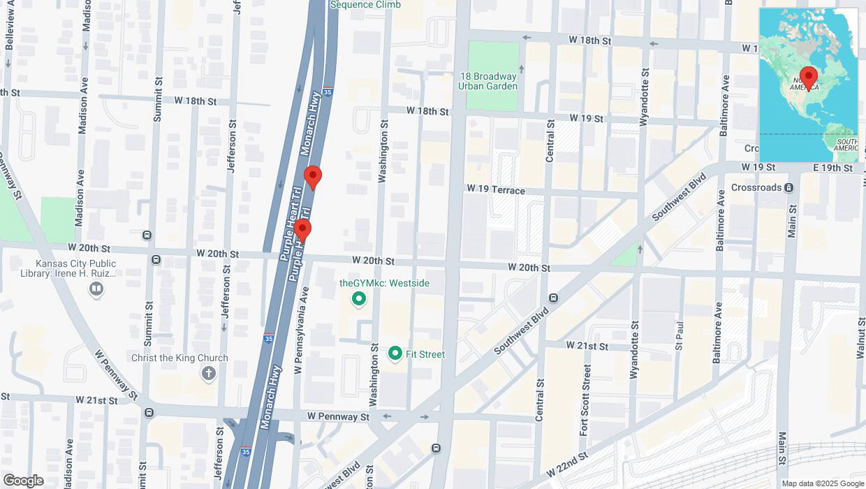 A detailed map that shows the affected road due to 'Broken down vehicle on northbound I-35 in Kansas City' on March 31st at 5:33 p.m.