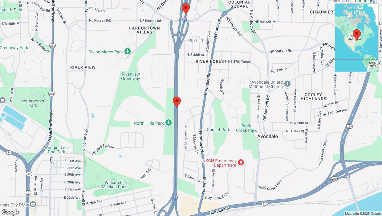 A detailed map that shows the affected road due to 'Crash report: I-29/I-35' on March 31st at 6:23 p.m.