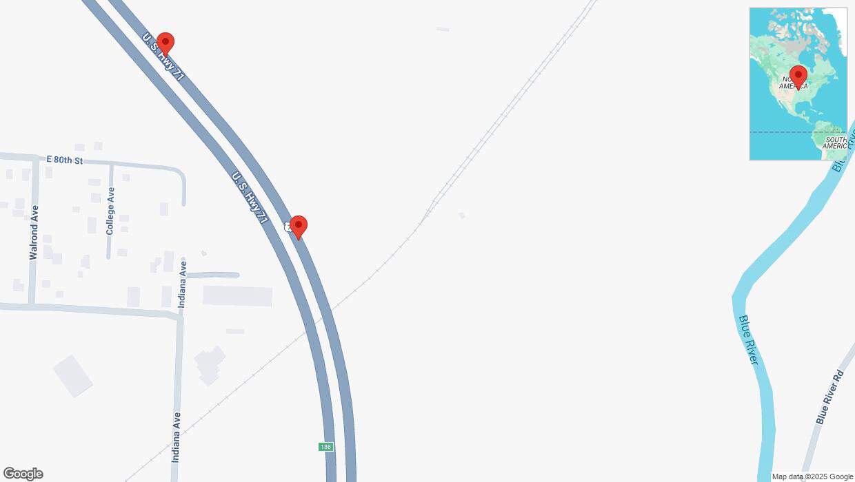 A detailed map that shows the affected road due to 'Broken down vehicle on northbound I-40/US-71 in Kansas City' on March 31st at 7:19 p.m.
