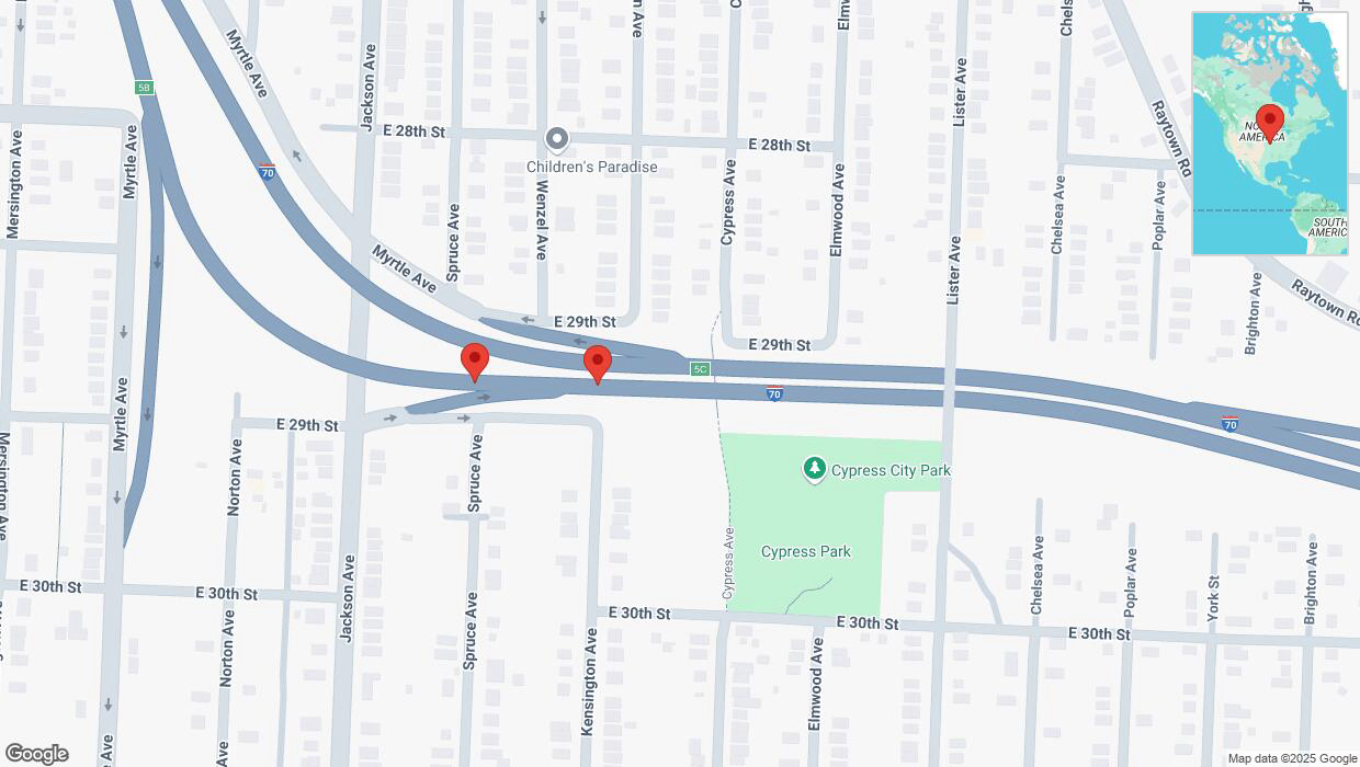 A detailed map that shows the affected road due to 'Broken down vehicle on eastbound I-70 in Kansas City' on March 31st at 9:18 p.m.