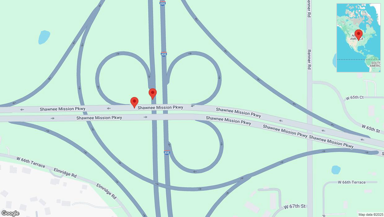 A detailed map that shows the affected road due to 'Shawnee Mission Parkway temporarily closed in Shawnee' on March 31st at 11:02 p.m.