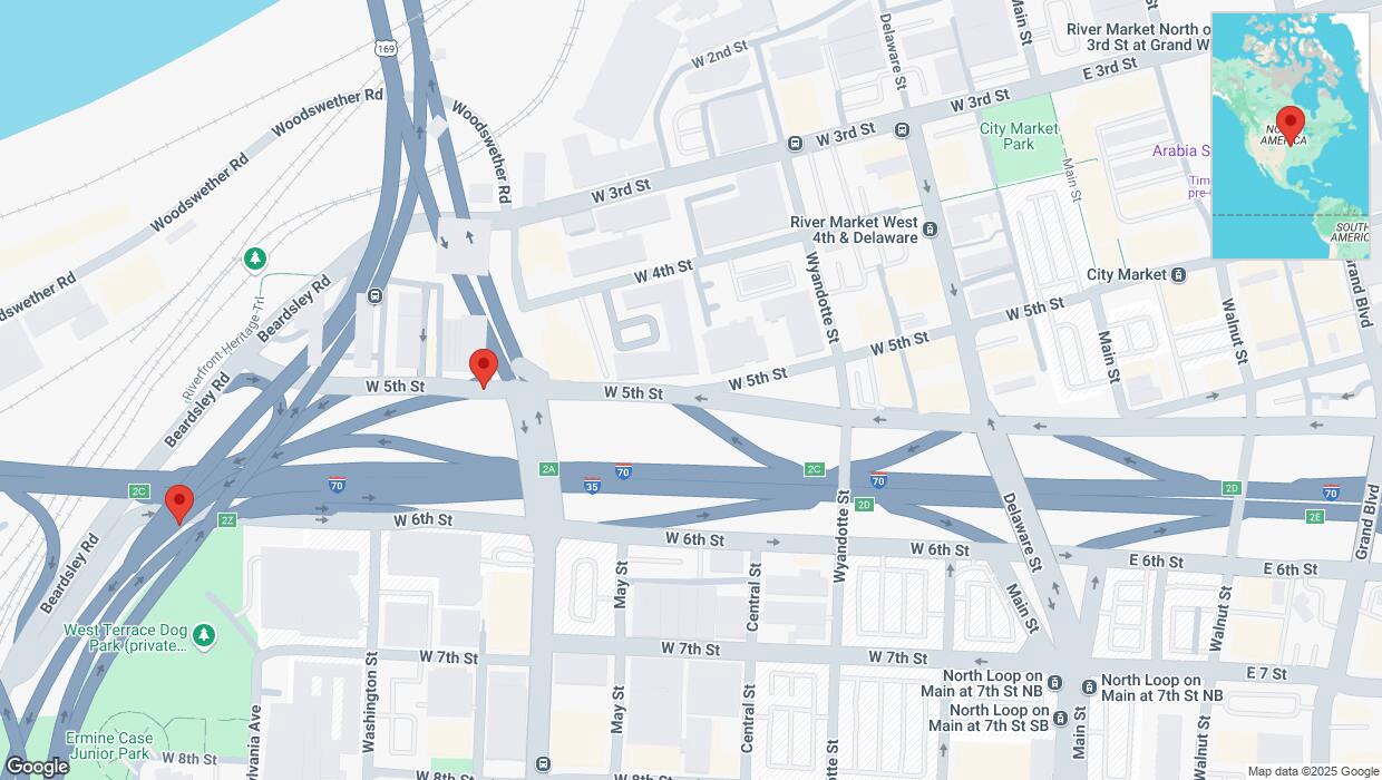 A detailed map that shows the affected road due to 'West 5th Street: bridge closed between West Fifth Street and I-35 South' on April 1st at 12:20 p.m.