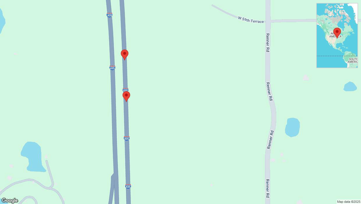A detailed map that shows the affected road due to 'Broken down vehicle on northbound I-435 in Shawnee' on April 1st at 2:09 p.m.