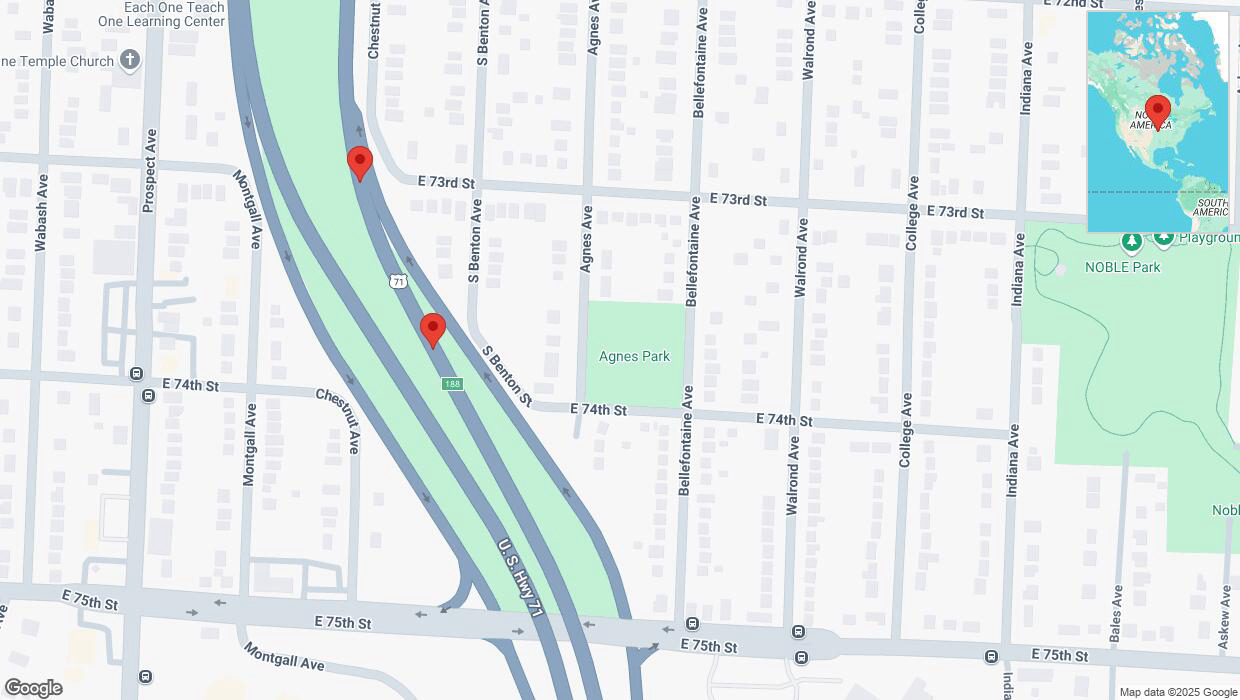 A detailed map that shows the affected road due to 'Broken down vehicle on northbound I-40/US-71 in Kansas City' on April 1st at 2:32 p.m.