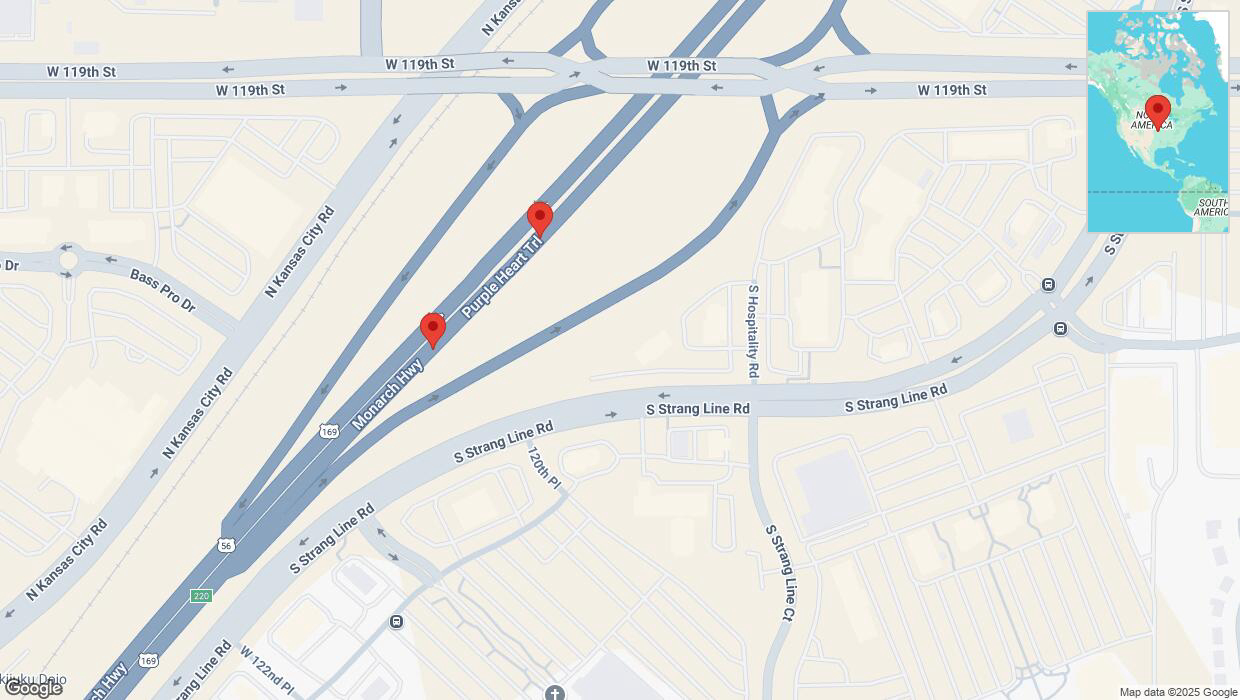 A detailed map that shows the affected road due to 'Broken down vehicle on eastbound I-35 in Olathe' on April 1st at 3:48 p.m.