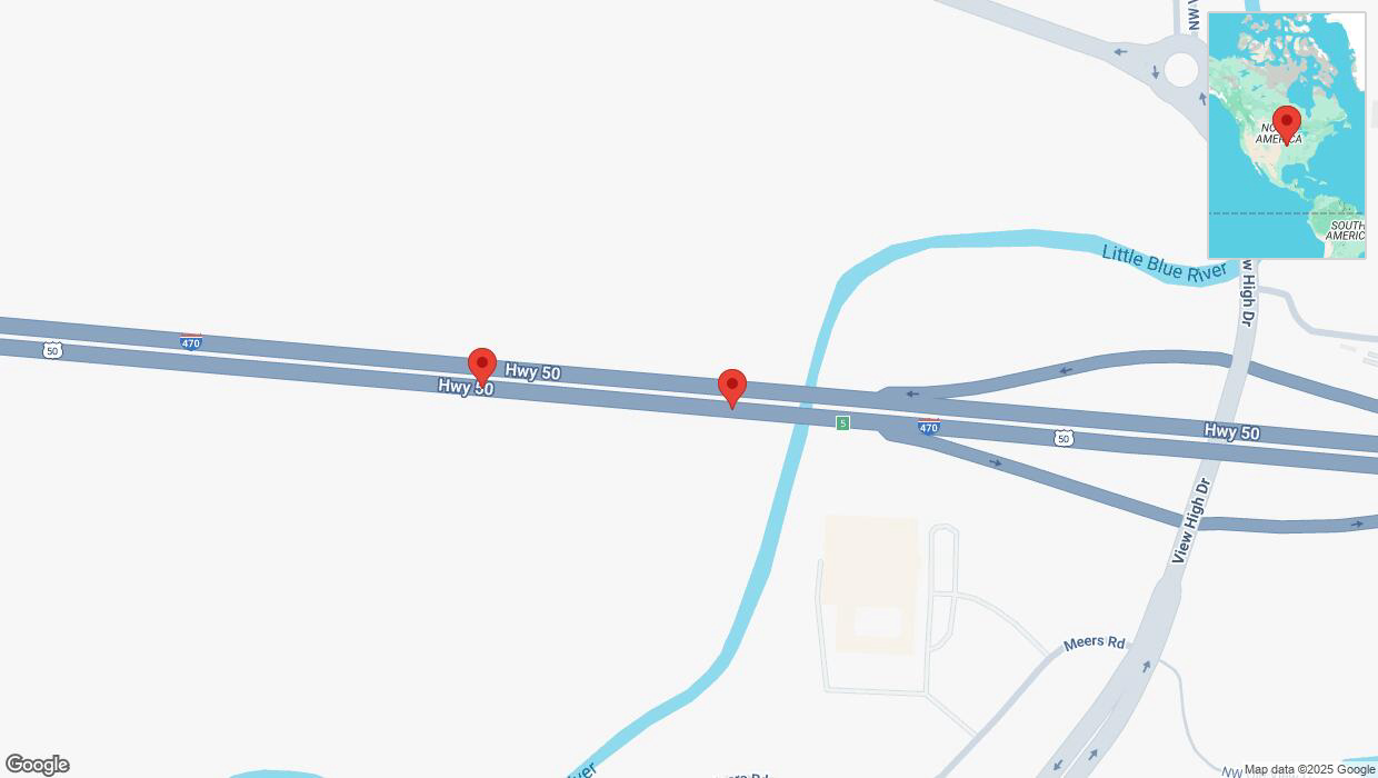 A detailed map that shows the affected road due to 'Broken down vehicle on eastbound I-470 in Kansas City' on April 1st at 5:32 p.m.