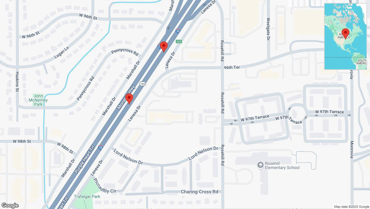 A detailed map that shows the affected road due to 'Broken down vehicle on eastbound I-35 in Lenexa' on April 1st at 5:37 p.m.