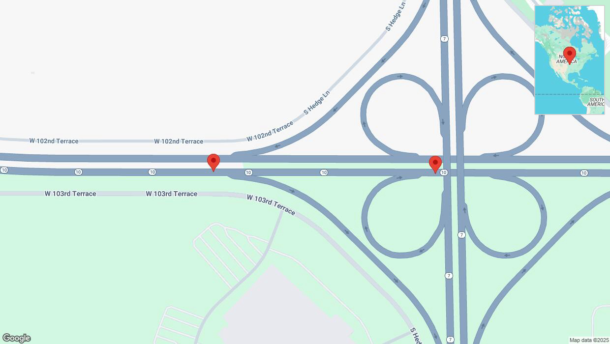 A detailed map that shows the affected road due to 'Broken down vehicle on eastbound K-10 in Lenexa' on April 1st at 5:58 p.m.