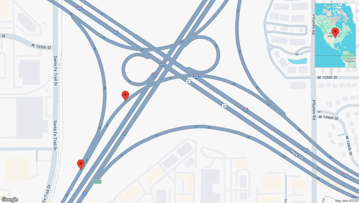 A detailed map that shows the affected road due to 'Broken down vehicle on westbound US-50 West in Lenexa' on April 1st at 7:59 p.m.