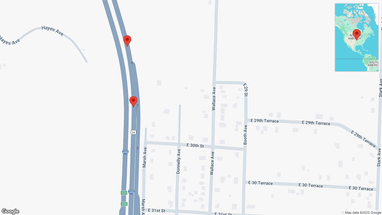 A detailed map that shows the affected road due to 'Broken down vehicle on northbound I-435 in Kansas City' on April 1st at 9:32 p.m.