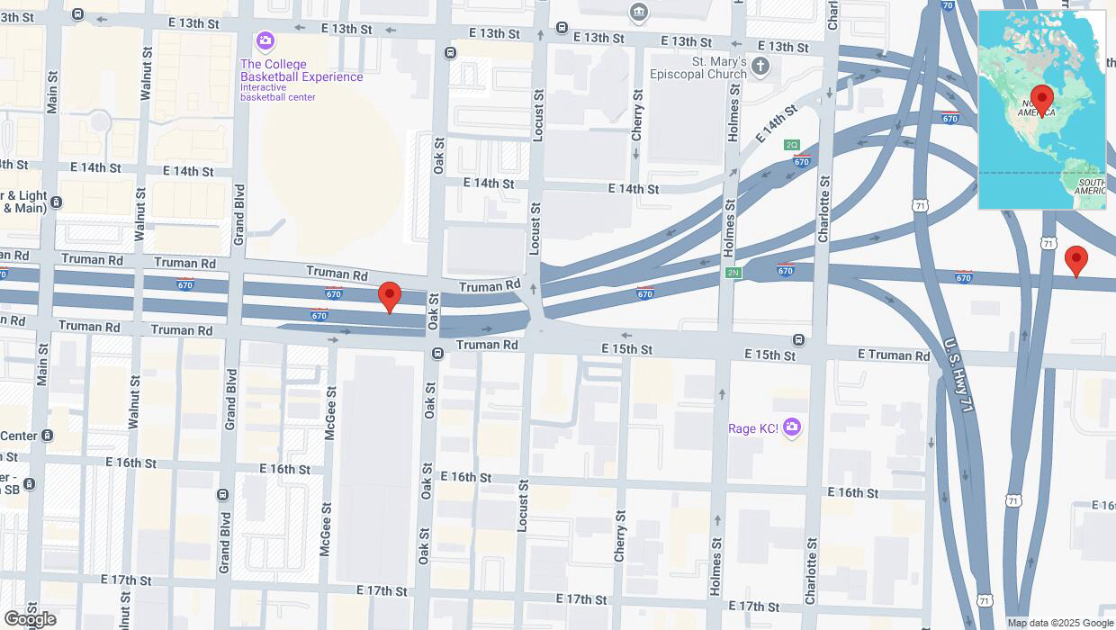 A detailed map that shows the affected road due to 'Crash reported on eastbound I-670 in Kansas City' on April 1st at 11:50 p.m.