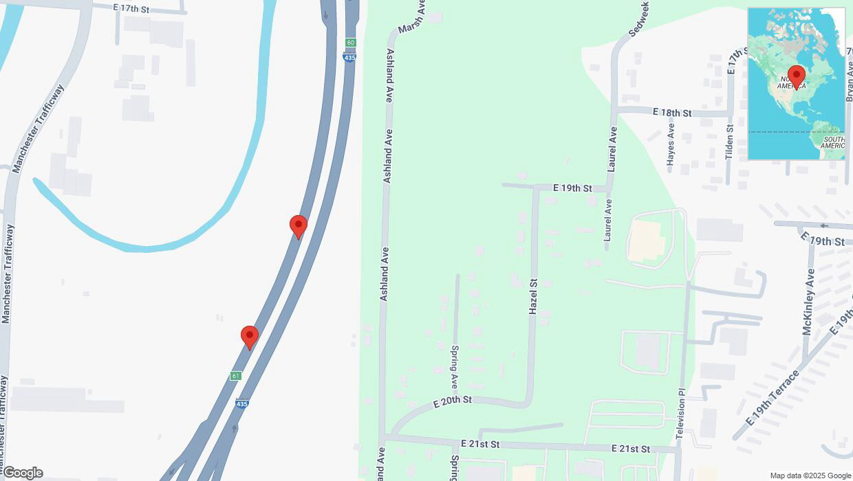 A detailed map that shows the affected road due to 'Broken down vehicle on southbound I-435 in Kansas City' on April 2nd at 1:08 p.m.