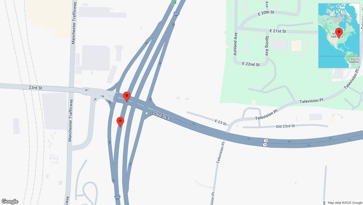 A detailed map that shows the affected road due to 'Broken down vehicle on southbound I-435 in Kansas City' on April 2nd at 12:30 p.m.