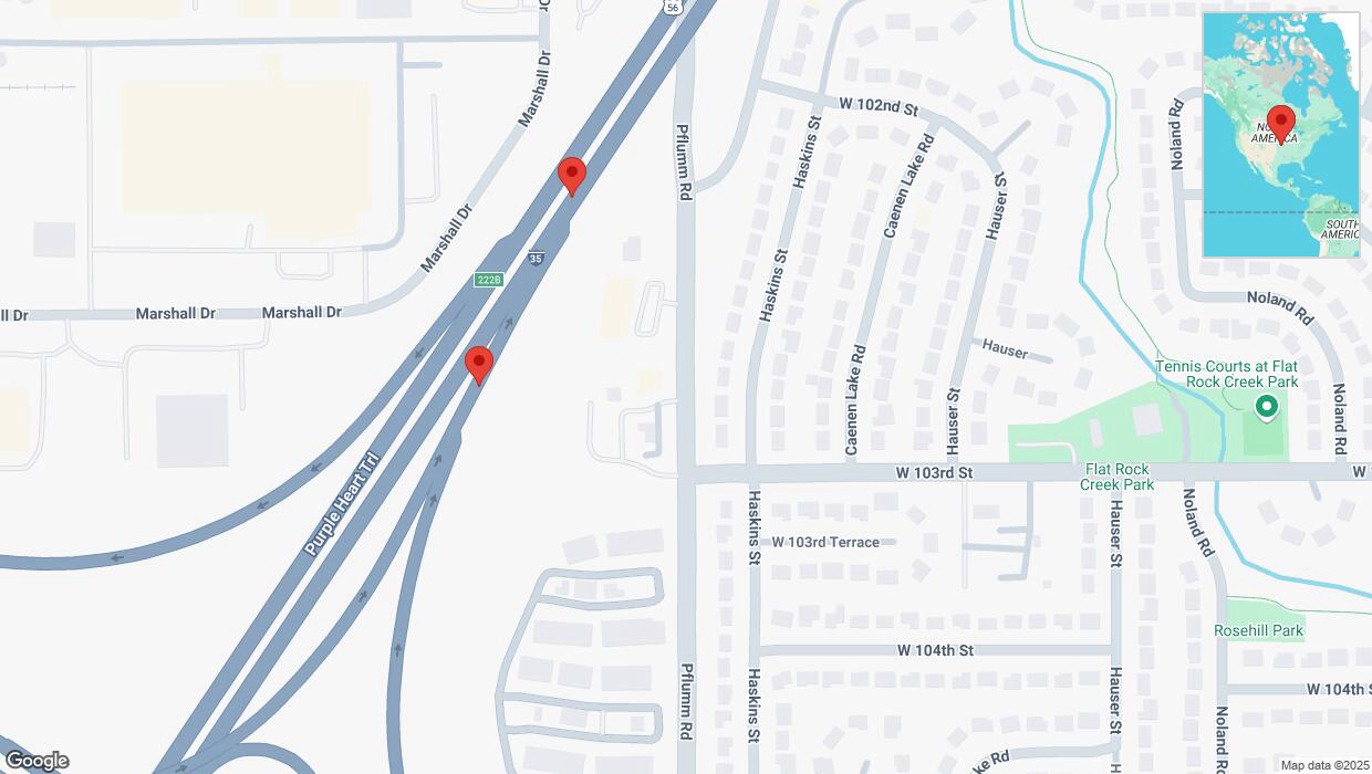 A detailed map that shows the affected road due to 'Broken down vehicle on the Monarch Highway in Lenexa' on April 2nd at 2:48 p.m.