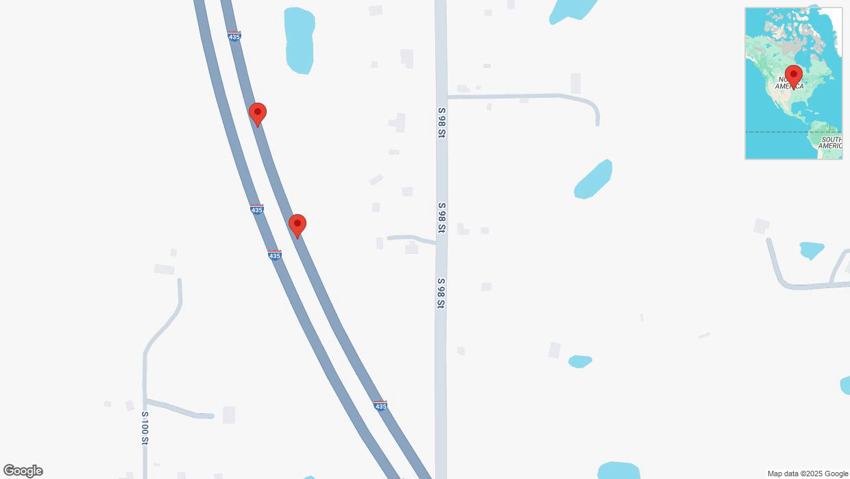 A detailed map that shows the affected road due to 'Broken down vehicle on northbound I-435 in Edwardsville' on April 2nd at 3:22 p.m.